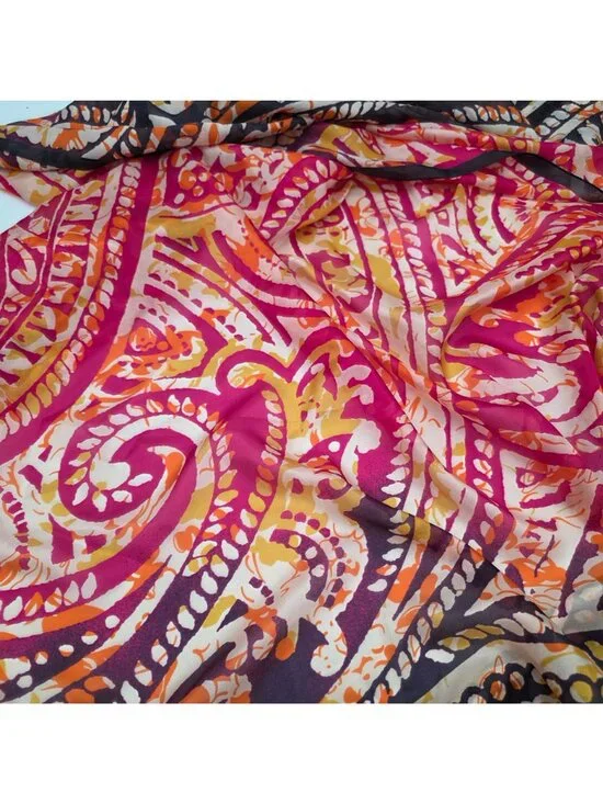 Vibrant Paisley Print Silk Large Wrap Scarf In Pink Orange & Black 42"x96" - Picture 6 of 9